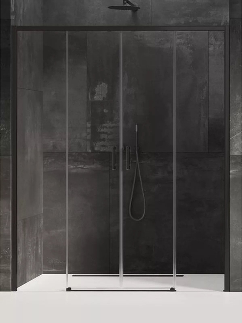 New Trendy Prime Black Drzwi Prysznicowe Przesuwne Podwójne 130x200 cm Szkło Przezroczyste 6 mm (D-0359A)